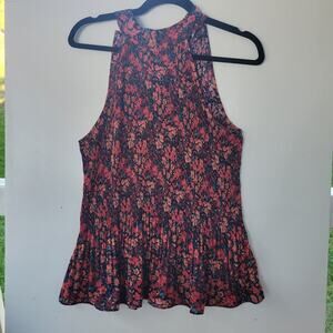 Pleione Sleeveless Blouse Pleated Floral Print Tie in Back Size Medium